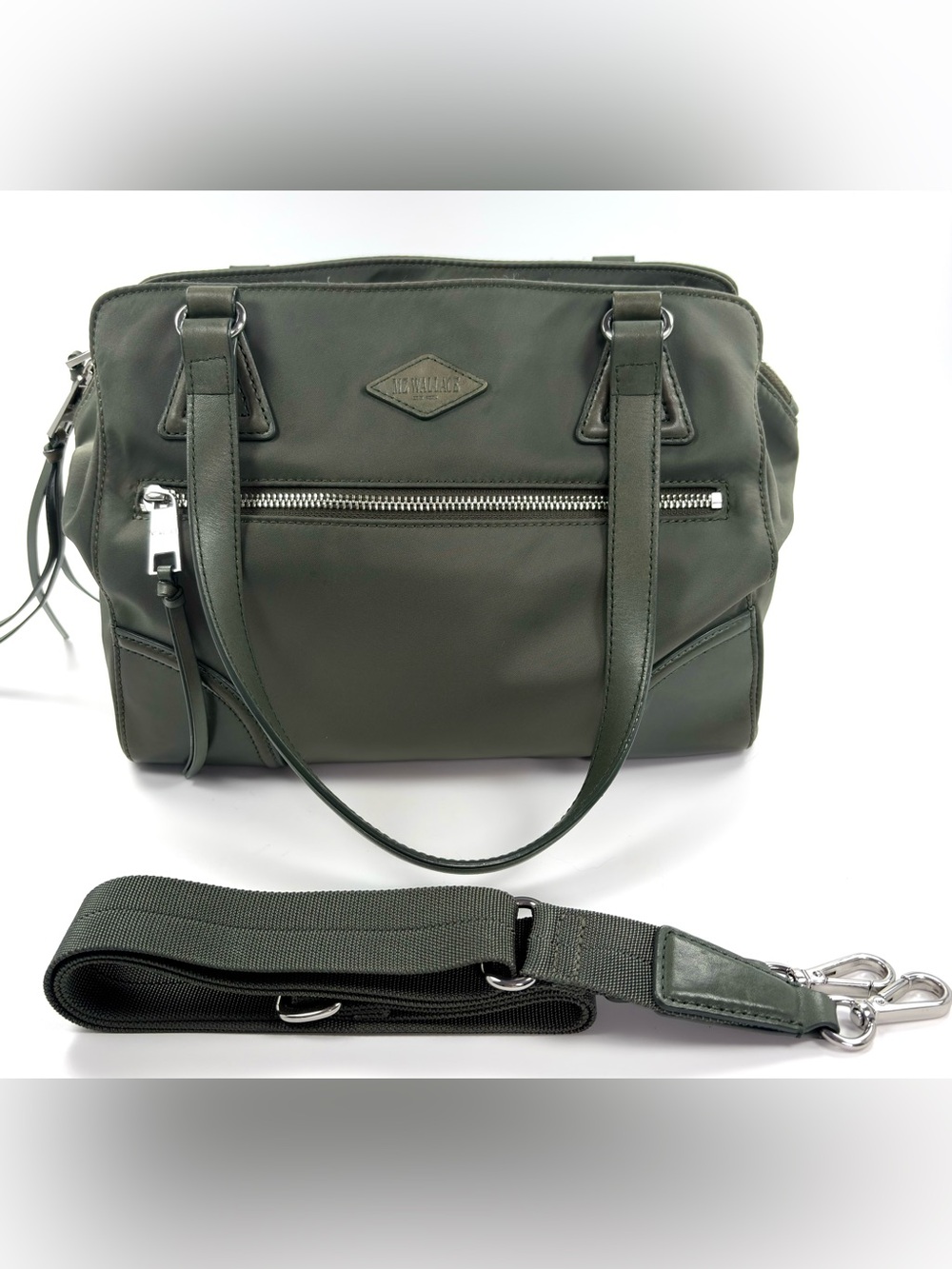 MZ Wallace Markham Satchel Sage Green Bedford Nylon Crossbody Authenticated